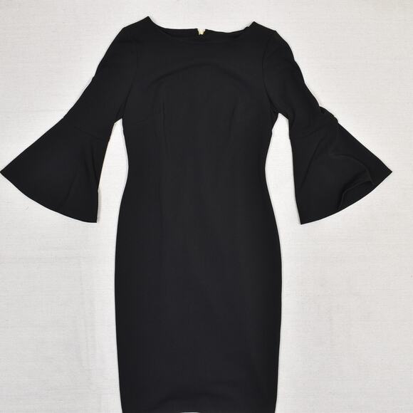 Calvin Klein Women's Sheath Dress Long Sleeve Flare Zip Polyester Black Size 4 - Picture 1 of 8